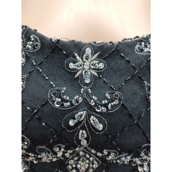 Black Cocktail Dress Fit & Flare Beaded Top Sleeveless Sz M - Picture 3 of 10